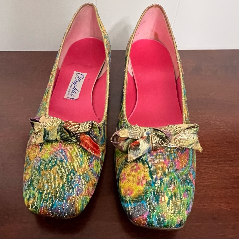 Oomphies Vintage 1960’s Mid Century metallic Colorful Women's Shoes Bow Detail - Picture 9 of 14
